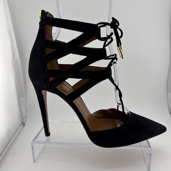 AQUAZZURA Belgravia Lattice CAGED Suede Pointed Toe Black Pumps 38.5 $800 NWOB - Picture 4 of 16